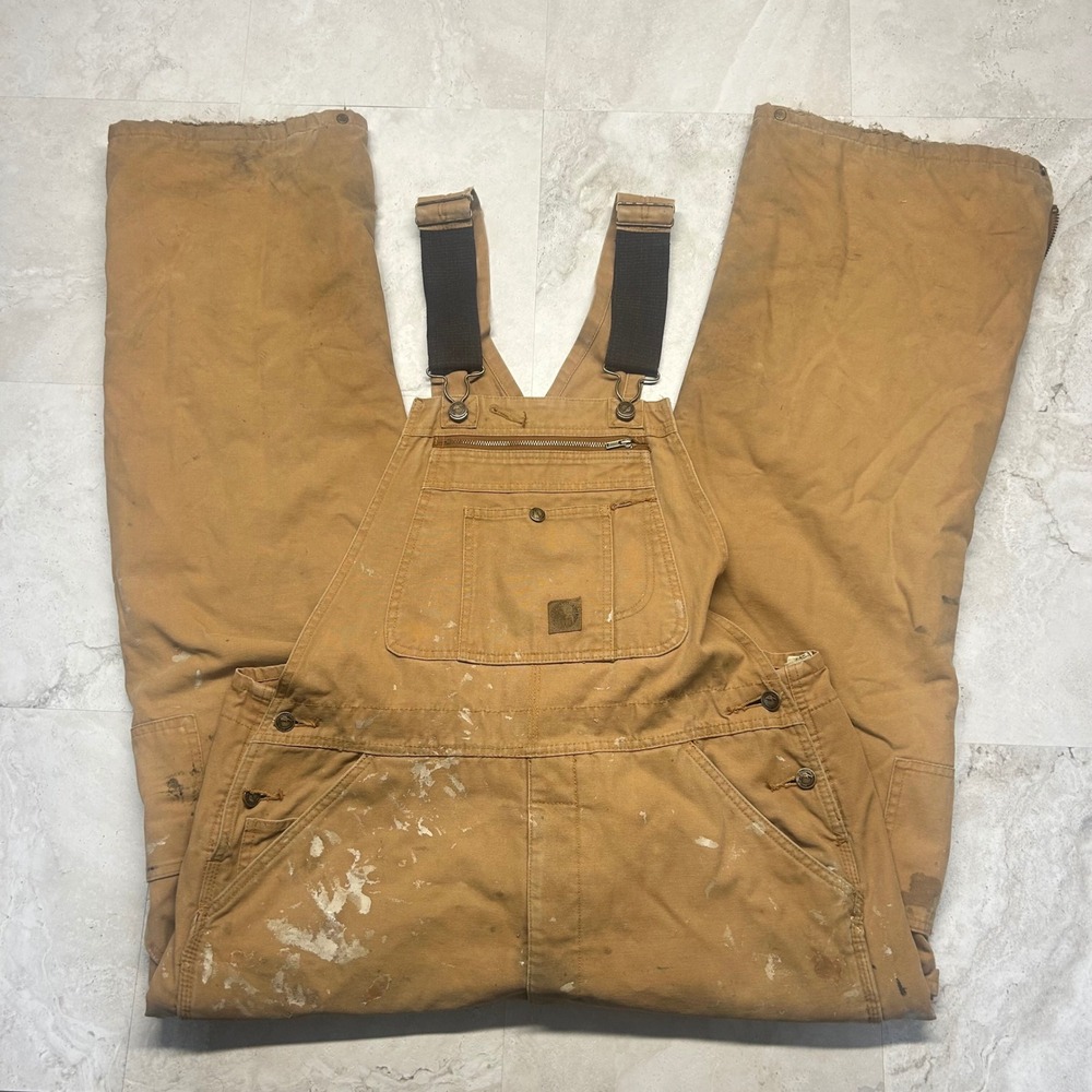 Berne B215BD Insulated Duck Canvas Bib Overalls Brown Mens Large Workwear